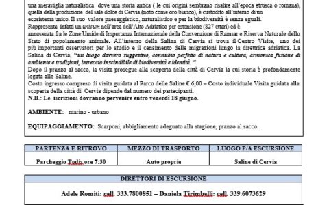 “Alla scoperta del Parco delle Saline di Cervia e della città di Cervia” 20 giugno 2021