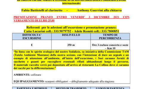 12 Dicembre 2021: ESCURSIONE DI FINE ANNO E PRANZO SOCIALE